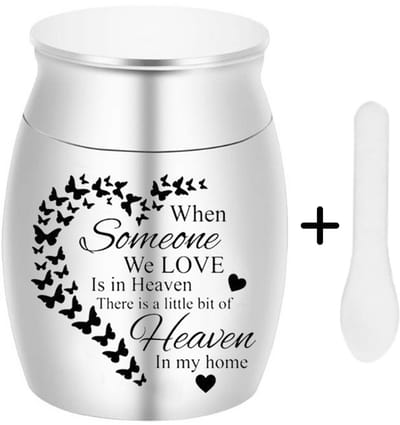 Mini Urn Heaven in my Home - Zilver Metaallegering - Kleine Urn voor As - Herinnering Huisdier & Mens - Keepsake Urn - 4 cm - Inclusief Schepje voor het vullen