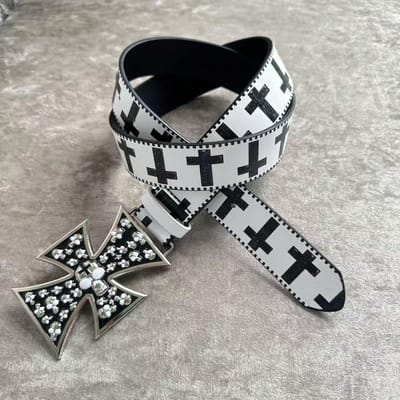 Zwart-wit Kruis Strass Print Y2K Gepersonaliseerde Trendy PU Leer Riem 110cm wit