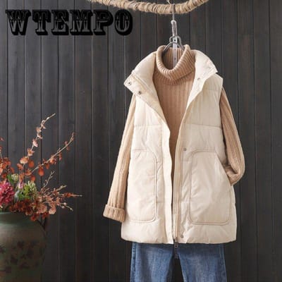 Veste en coton pour femme, grande taille, décontractée, col montant, coupe-vent, gilet chaud en automne et en hiver XXXL blanc