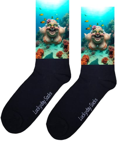 LuckyDay Socks - Liefste oma - Opkikker - Beterschap - Te gekke oma - Badmuts - Bloemen - Zee duiken - Verjaardag cadeau - Leuke sokken - Vrolijke sokken - Print sokken - Vakantie - Grappig cadeau - Cadeau sokken - Sokken maken Happy - Maat 37-44
