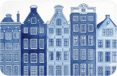Badmat 60x40 cm - Antislip - Aquarel - Grachtenpanden - Delfts - Blauw - Badmatten voor badkamer - Badkamermat - Douchemat - Badkamer mat