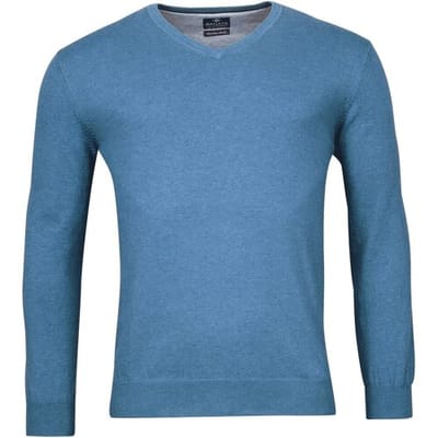 Baileys Trui V-Hals Single Knit Pima Cotton Midden Blauw Melange / male