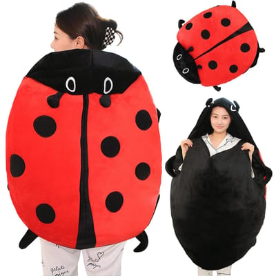 Oreiller coccinelle portable, mignon, chaud, en peluche portable, amovible, surdimensionné, géant de 100cm/39,4 pouces 60cm rouge