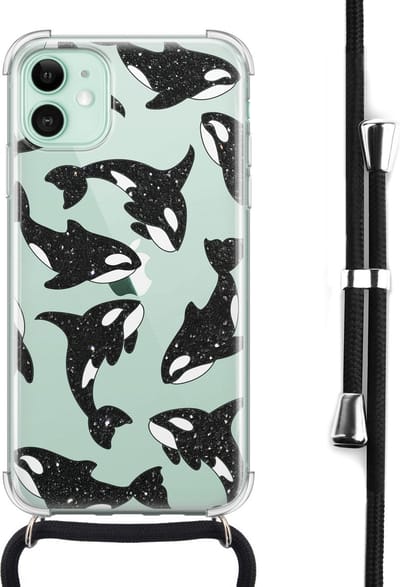 Hoesje met koord geschikt voor iPhone 11 - Orka - Inclusief zwart koord - Crossbody beschermhoes - Transparant, Transparant - Mooie Telefoonhoesjes