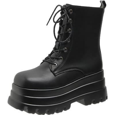 Nieuwe Schoenen voor Vrouwen Winter Dameslaarzen Effen Kleur Vierkante Neus Hoge Hakken Platform Waterdicht Vetersluiting Rits Schoenen Vrouwen 42 zwart