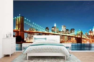 Behang - Fotobehang New York - Brug - Architectuur - Brooklyn - Licht - Breedte 320 cm x hoogte 240 cm