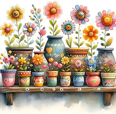 nr 576 Diamond Painting vazen bloemen 20x20cm (rond)