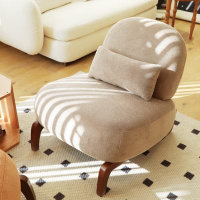 Velvet Fauteuil - Accentstoel - Leesstoel-Bijzetstoel – Houten Poten –Zacht Kussen – Zonder Armleuningen - Modern - Woonkamer - 86,9x72,1x69,9cm- 1 Stuk-Camel