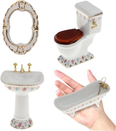 Poppenhuis Badkamer Set - Miniatuur Meubels - Poppenhuis Inrichten - Realistisch Porselein - Schaal 1/12 - Wit