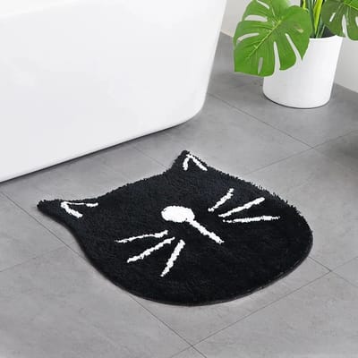 WiseGoods Premium Badmat Kat Design - Antislip Badkamer Mat - Douche Matten - Toilet Accessoires - Zacht Zwart - Wonen - 60x60