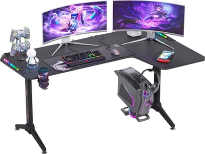 Mygroot - Groot L-Vormig staand Bureau - 60 Inch Gaming Hoekbureau - RGB LED-Verlichting - Rechts de Hoek.
