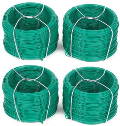 Benson Binddraad - 4x rolletjes - groen - 50m x 0,7 mm - plantendraad - geplastificeerd plastic
