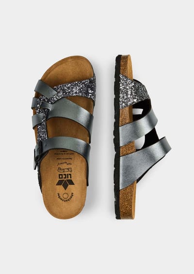 Glittersandalen met leer - grijs - Gr. 36 van Goldner Fashion