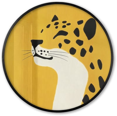 Poster in lijst Rond - Fotolijst 60x60 cm - Posters - Cheetah - Illustratie - Geel - Ronde posterlijst zwart - Decoratie - Wanddecoratie woonkamer - Muurdecoratie slaapkamer
