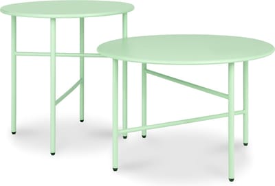 bomoe Finn Set van 2 Ronde Bijzettafels Metaal Mintgroen Krasbestendig Tafelblad 44cm & 53cm Stabiel, Lichtgewicht Salontafel voor Binnen & Buiten