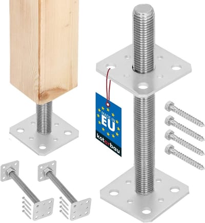 Set van 2 Paaldragers - Verstelbare Paalsteunen met M24 Schroefdraad - 80x80mm - Voor Beton en Asfalt