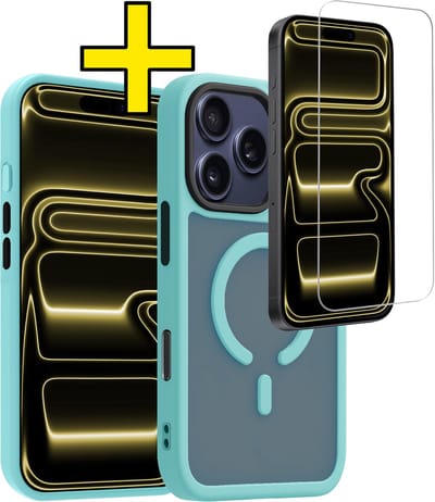 Hoesje - Met Screenprotector - Geschikt voor Apple iPhone 17 Pro - Magsafe Compatible - Sterk & Shockproof - Back Cover - Shock Proof Case - Telefoon Hoes - Telefoonhoesjes - Lichtblauw
