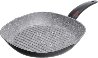 Diepe Koekenpan Vierkant 28x28 cm met Steengoed Coating - Geschikt voor Alle Warmtebronnen, Inclusief Inductie