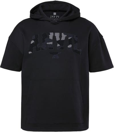 JAY-PI - Heren - Hoodie Buik-Fit fitness korte mouwen print tot 7XL - Zwart - Maat 5XL