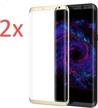 2x Screenprotector geschikt voor Samsung Galaxy S8 - Edged (3D) Tempered Glass Screenprotector Goud 9H (Gehard Glas Screen Protector)