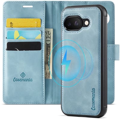 CaseMania Bookcase hoesje geschikt voor Google Pixel 9 - Effen Aqua - Kunstleer - 2-in-1 Magnetisch Uitneembaar Design - Compatible met MagSafe