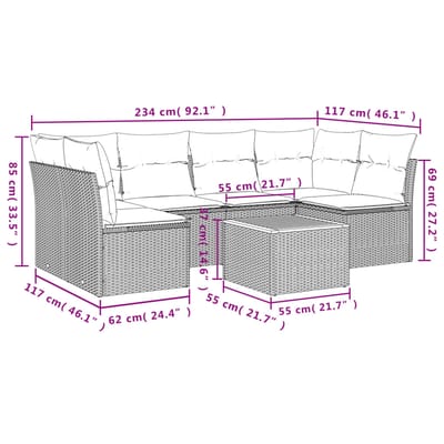 vidaXL - 7-delige - Loungeset - met - kussens - poly - rattan - beige