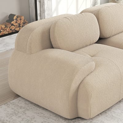 DESMIU U-Bank 293 X 177 X 69 Cm - Modulaire 3-Zits Met Ottoman En Diepe Zit - Voor Woonkamer - Cordstof - Bruin