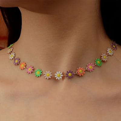 Ketting bloemen - Korte ketting - Choker - Bloemetjes - Kleurig