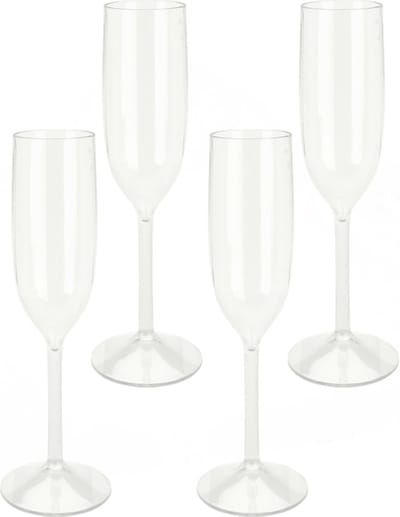 Excellent Houseware Prosecco/Champagneglazen - 4x - transparant - kunststof - 165 ml