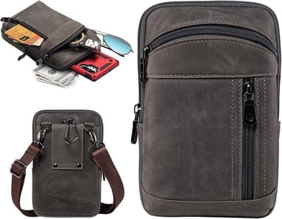 Stijlvolle Leren Schoudertas voor Mannen, Compacte Mobiele Telefoon Tas, Handige Heuptas en Verticale Handtas