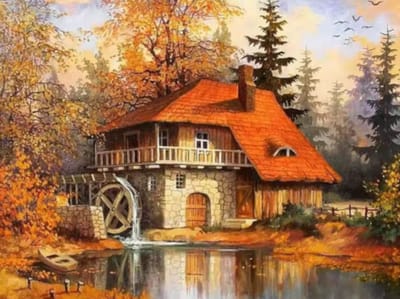 Diamond painting Herfst huis landschap 30x40cm vierkante steentjes