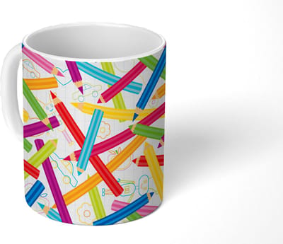 Mok - Koffiemok - Potlood - Patronen - Regenboog - Mokken - 350 ML - Beker - Koffiemokken - Theemok