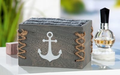 Set 2x Box a 4 Gastendoekjes 30x30 cm in Maritieme Houten Box met Anker