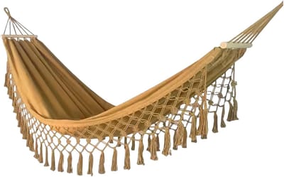 Tweepersoons Katoenen Hangmat met Houten Spreiders en Draagtas