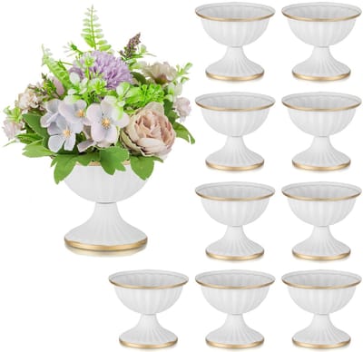 Mini witte bloemschikkpotten voor tafeldecoratie, metalen vaas, urn, plantenbak, decoratie voor thuis, bruiloft, feest, Kerstmis (10 stuks, wit)