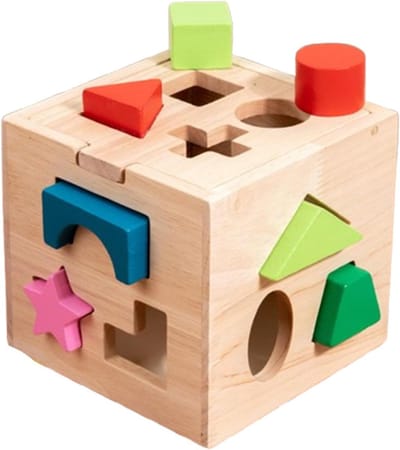 Vormsorteerspeelgoed - Educatief spel - Cognitief leren - Duurzaam massief hout - 13.8 x 13.8 x 13 cm - Multicolor