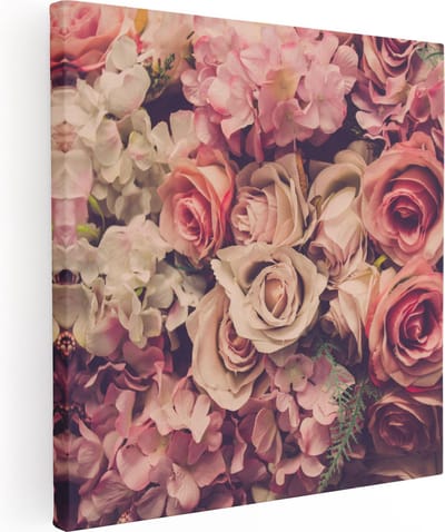 Artaza Canvas Schilderij Rozen - 80x80 cm - Wanddecoratie Bloemen - Muurdecoratie Woonkamer - Schilderijen Op Canvas Vintage