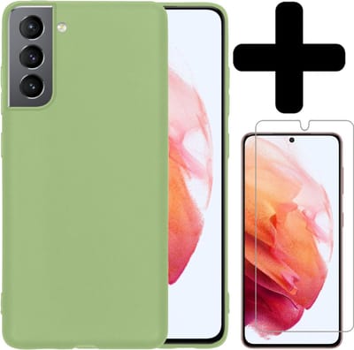 Hoesje - Met Screenprotector - Geschikt voor Samsung Galaxy S21 - Sterk & Shockproof - Telefoon Hoes - Back Cover - Siliconen Case - Telefoonhoes - Groen