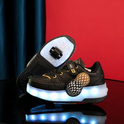 Kinderschoenen met wieltjes Lichtgevende dubbele wielen Vier seizoenen Onzichtbaar intrekbaar Jongens rolschaatsen Schaatsen 40