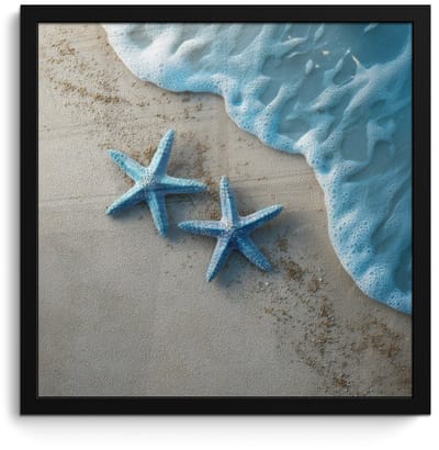 Poster in lijst - Fotolijst 40x40 cm - Posters - Zeesterren - Zand - Zee - Blauw - Posterlijst zwart - Decoratie - Wanddecoratie woonkamer - Muurdecoratie slaapkamer