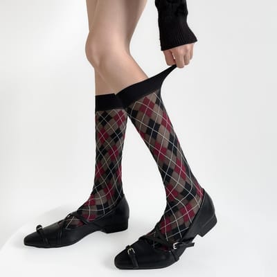 Dames Sokken College Stijl Geruite Lange Sokken Kousen Dames Fluweel Dun Ademend Jk Meisjes Japanse Mode Vintage Lange Sokken EUR 34-39 black