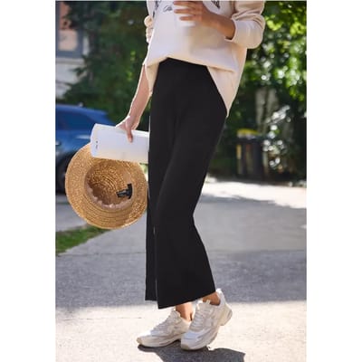 Broek met Wide Leg pijpen en geribbelde structuur