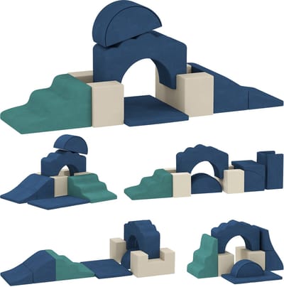 AIYAPLAY Kids Soft Play Set-Samt, PU-Schaumstoff-50L x 40B x 25H cm-Blau