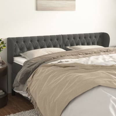 vidaXL - Hoofdbord - met - randen - 183x23x78/88 - cm - fluweel - donkergrijs