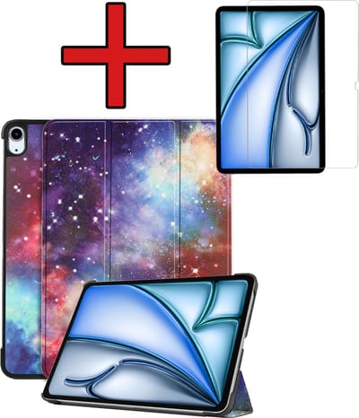 Hoesje - Geschikt voor Apple iPad Air (2024/2025/2026) - 11 inch - Met Screenprotector - Hardcover Book Case - Trifold Bookcase Hoes - Hard Cover - Tablethoes - Galaxy
