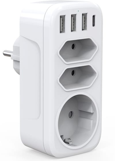 Deze 7-in-1 USB-wandlader is voorzien van een USB-stekkerdoos met meerdere aansluitingen, waaronder 3 stopcontacten (16 A, 3800 W), 3 USB-poorten van 5 V/3,4 A en 1 USB Type-C-poort. Hij is ideaal voor op reis en gemakkelijk mee te nemen.