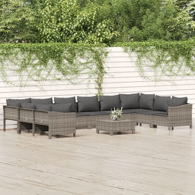 vidaXL - 11-delige - Loungeset - met - kussens - poly - rattan - grijs