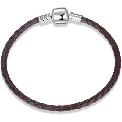 Bracelets Corde en Cuir Marron 100 % Authentique Argent Sterling 925 Femmes Tissage Serpent Breloques Chaîne Bijoux Bracelets Corde Bricolage 18cm