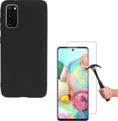 Silicone hoesje zwart met 2 Pack Tempered glas Screen Protector Geschikt voor: Samsung Galaxy A71