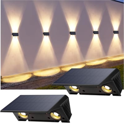 Lzwintrading Solar Wandlamp Buiten - Solar Tuinverlichting - Buitenlamp Met Sensor - 2 Stuks - IP67 Waterdicht - Wandlamp Buiten Met Sensor - Buitenlamp Dag Nacht Sensor - Solar Tuinverlichting Wandlampen